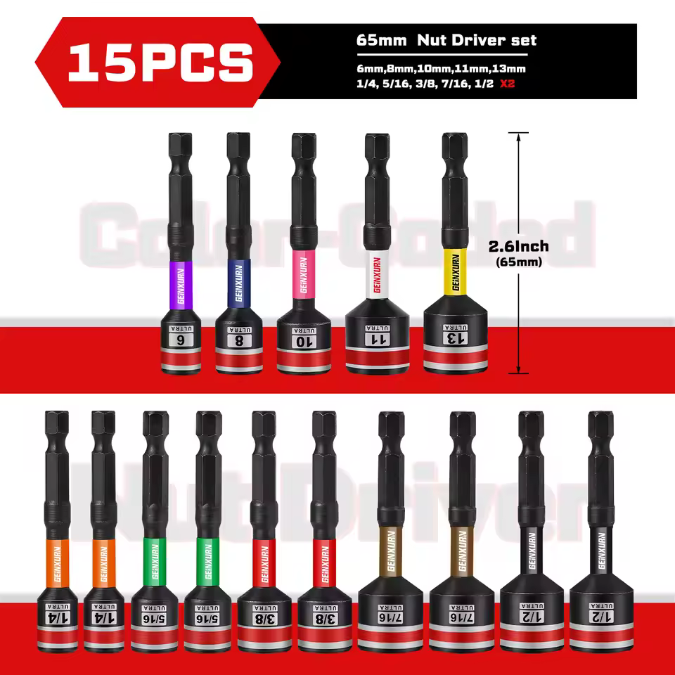 GEINXURN 15 Piece Assorted Impact Nut Driver Set